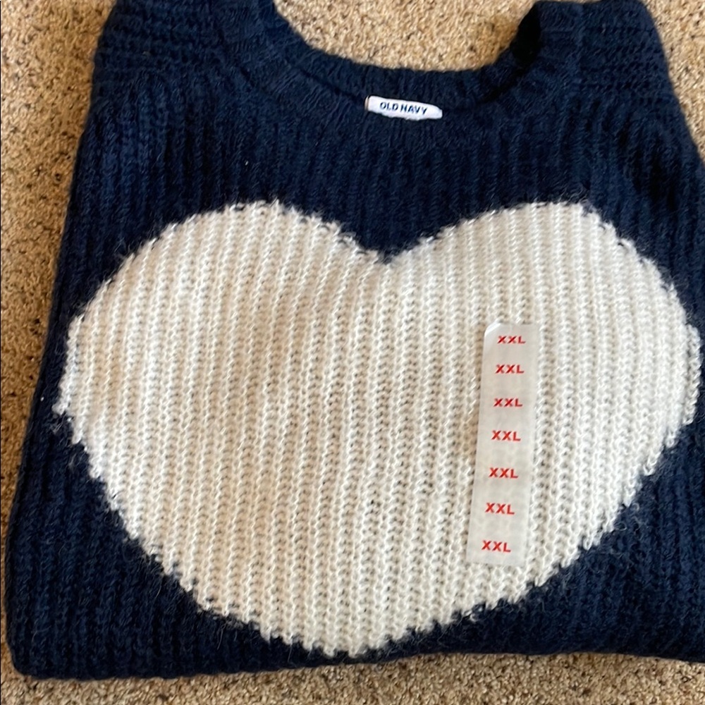 Old Navy Blue and White Heart Crew Neck Sweater XXL